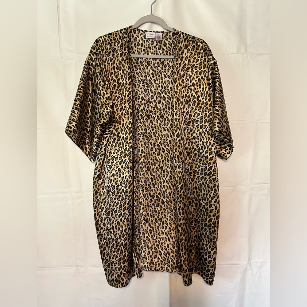 Leopard Print Satin Kimono Robe